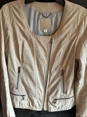 Banana Republic Women's Taupe Beige Distressed Leather Biker Jacket M